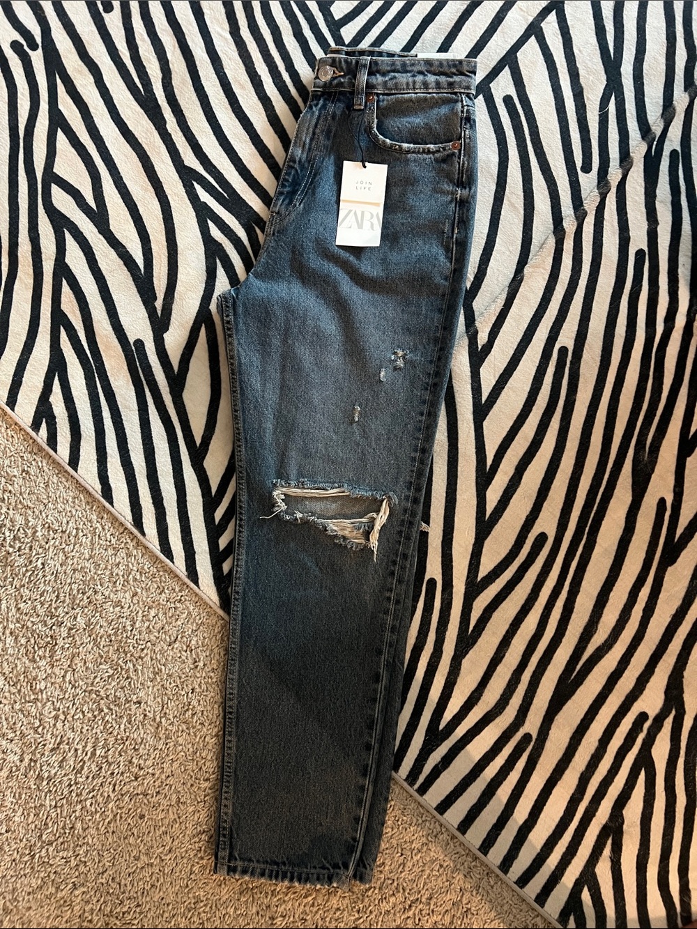 Zara Dark Blue High-Rise Distressed Jeans
